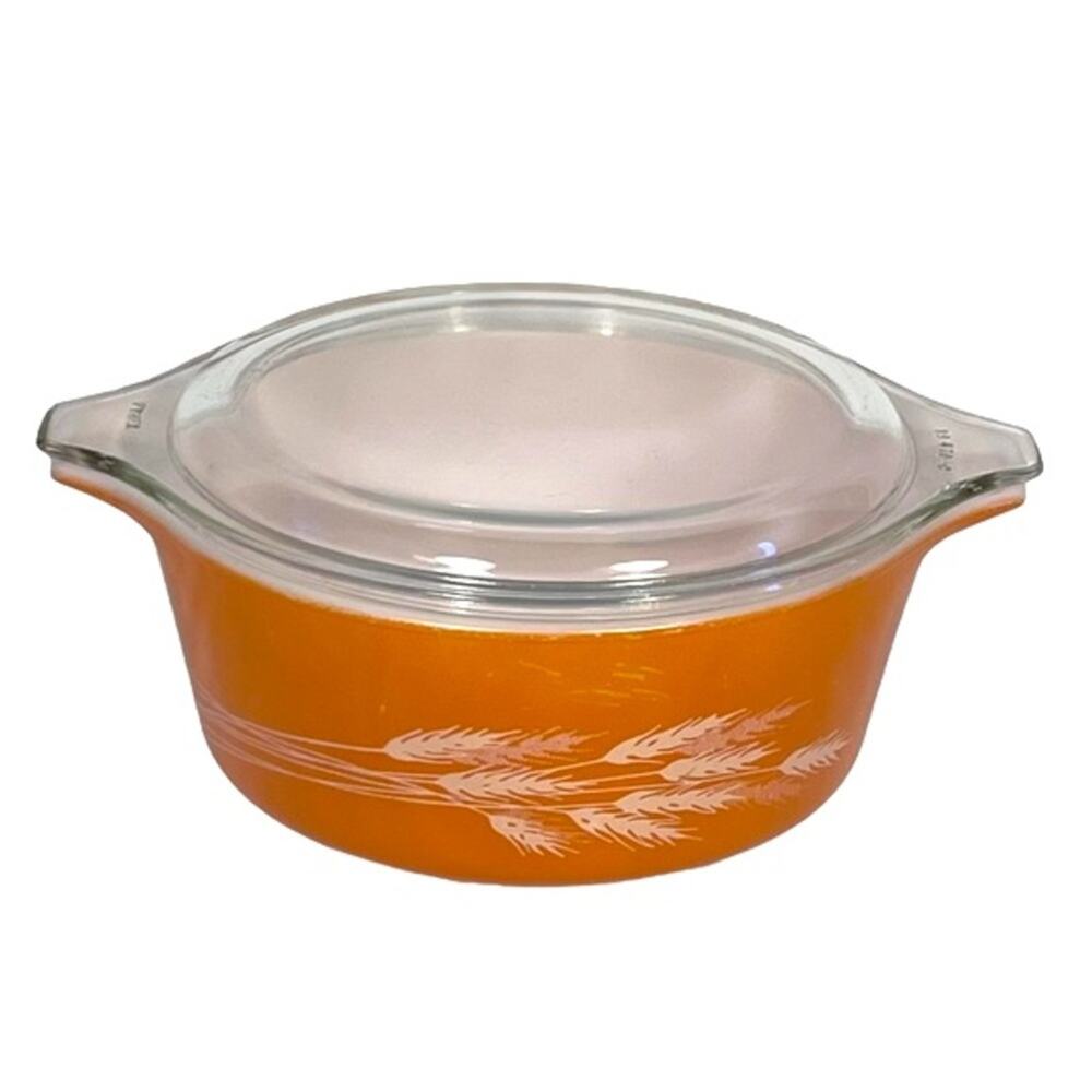 Pyrex Autumn Harvest Vintage Covered Glass Cinderella Casserole w Lid 472-B 1 QT